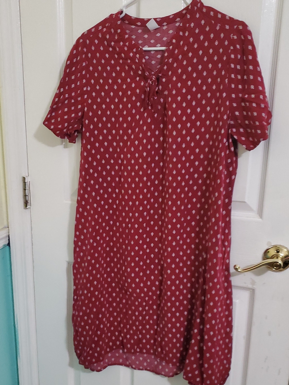 Old Navy Burgundy Printed Tie-Neck Effortless Shift Mini Dress L